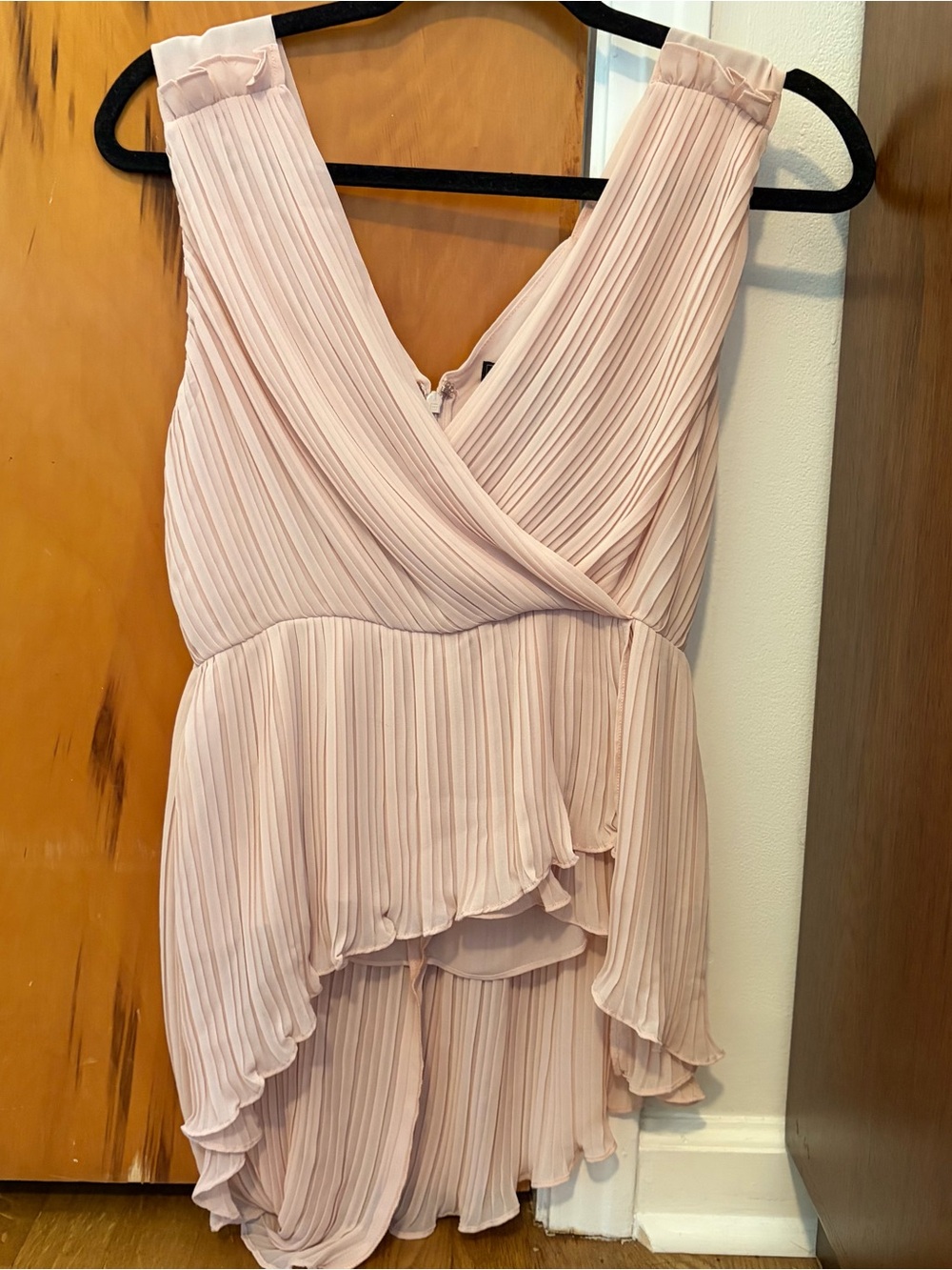 BCBGMaxAzria Blush Pink Pleated V-Neck Blouse